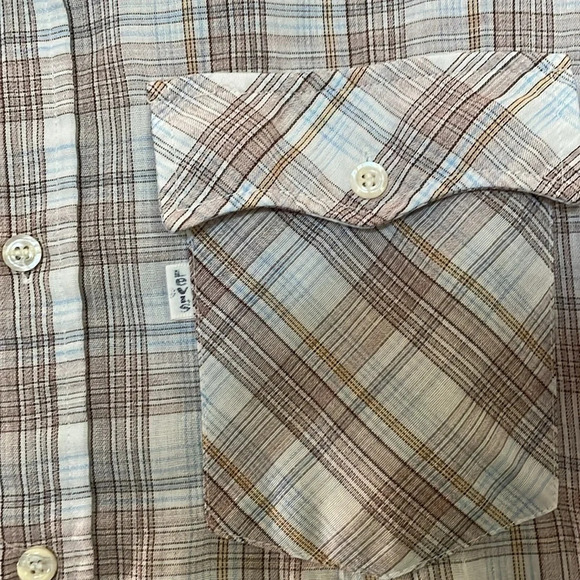 Vintage 70s Levis White Tab Button Up Shirt USA Made Mens Size Large Plaid - Picture 2 of 8